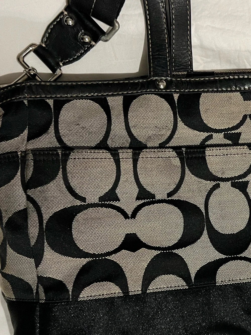 Coach Signature Black and Grey Signature Diaper Bag